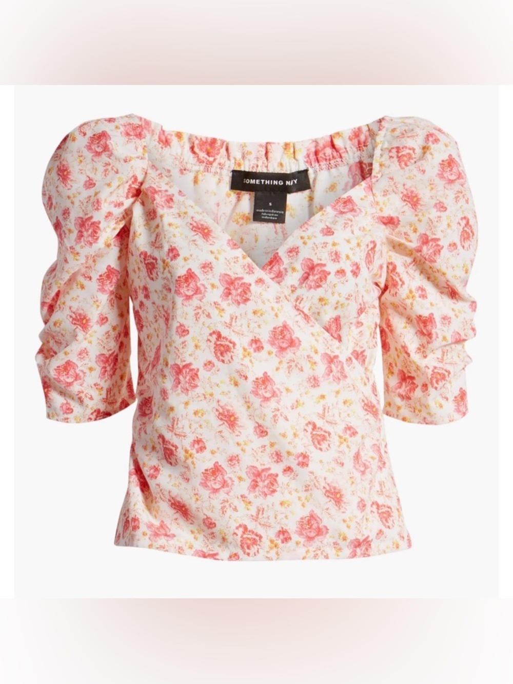 NWT Something Navy fitted Surplus floral top size large pink, yellow orange